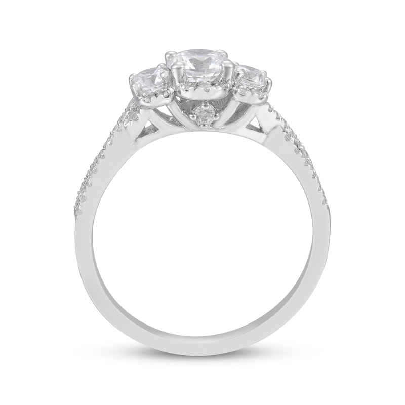 Main Image 3 of Round-Cut Diamond Three-Stone Engagement Ring 1 ct tw 14K White Gold