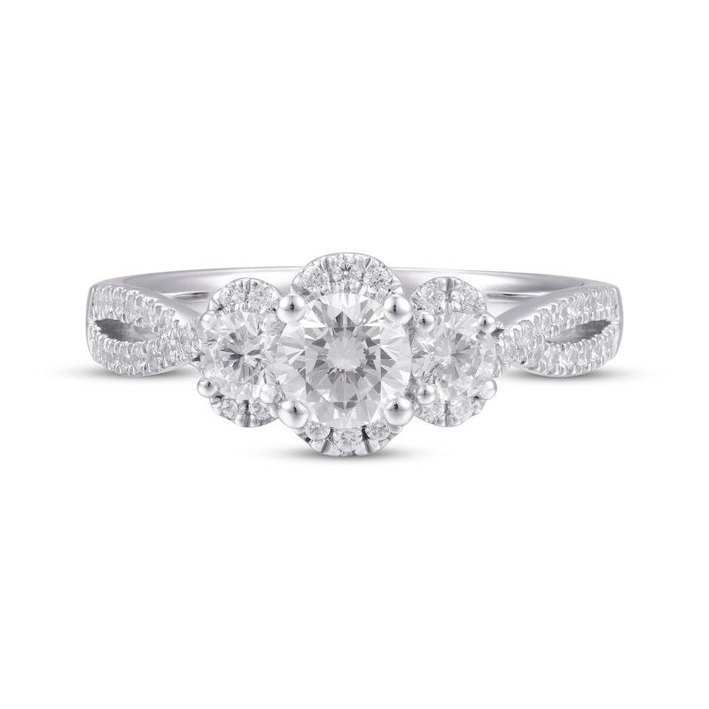 Main Image 4 of Round-Cut Diamond Three-Stone Engagement Ring 1 ct tw 14K White Gold