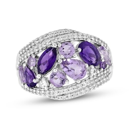 Multi-Shape Amethyst & White Lab-Created Sapphire Ring Sterling Silver