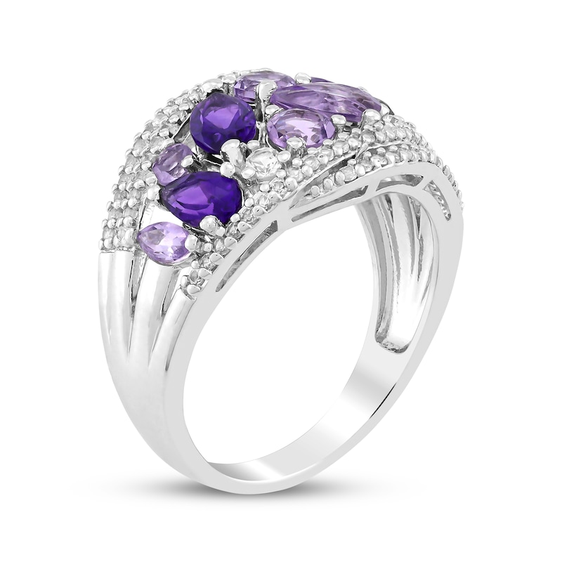 Multi-Shape Amethyst & White Lab-Created Sapphire Ring Sterling Silver