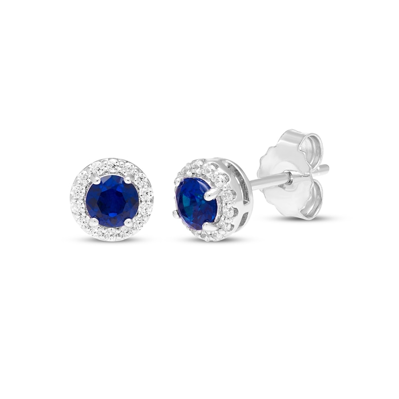 Blue & White Lab-Created Sapphire Halo Stud Earrings Sterling Silver