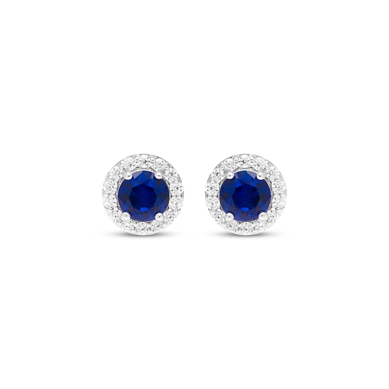 Blue & White Lab-Created Sapphire Halo Stud Earrings Sterling Silver