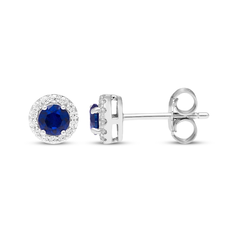 Blue & White Lab-Created Sapphire Halo Stud Earrings Sterling Silver