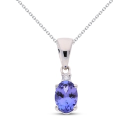 Oval-Cut Tanzanite & White Lab-Created Sapphire Necklace Sterling Silver 18&quot;