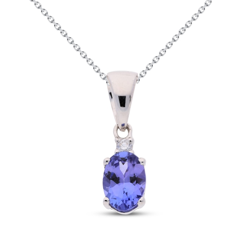 Main Image 1 of Oval-Cut Tanzanite & White Lab-Created Sapphire Necklace Sterling Silver 18&quot;