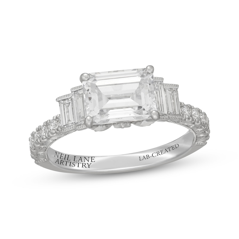 Main Image 1 of Neil Lane Artistry East West Emerald-Cut Lab-Grown Diamond Engagement Ring 2-7/8 ct tw 14K White Gold