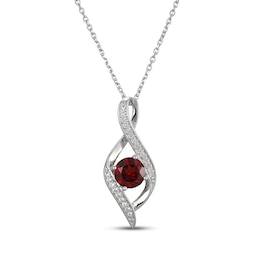 Garnet & White Lab-Created Sapphire Infinity Necklace Sterling Silver 18&quot;