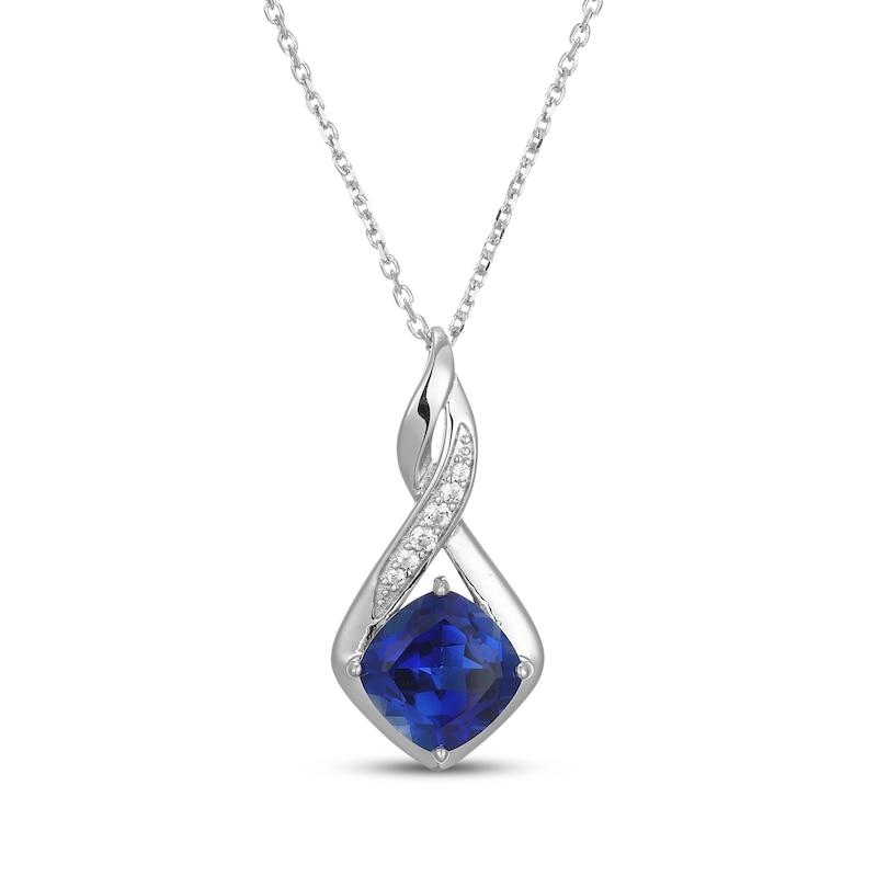 Main Image 2 of Cushion-Cut Blue Lab-Created Sapphire & White Lab-Created Sapphire Necklace & Earrings Gift Set Sterling Silver