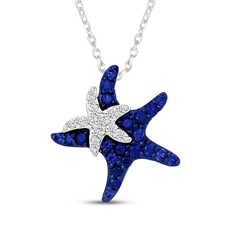 Main Image 1 of Blue & White Lab-Created Sapphire Starfish Necklace Sterling Silver 18&quot;