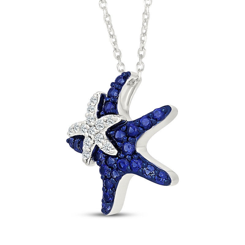 Main Image 2 of Blue & White Lab-Created Sapphire Starfish Necklace Sterling Silver 18&quot;