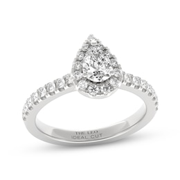 THE LEO Ideal Cut Diamond Pear-Shaped Halo Engagement Ring 3/4 ct tw 14K White Gold