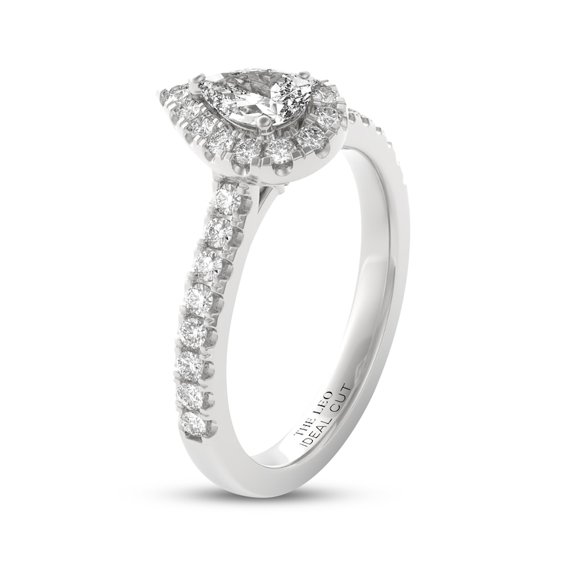 Main Image 2 of THE LEO Ideal Cut Diamond Pear-Shaped Halo Engagement Ring 3/4 ct tw 14K White Gold