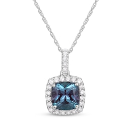 Cushion-Cut Lab-Created Alexandrite & White Lab-Created Sapphire Halo Necklace Sterling Silver 18&quot;