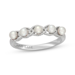 Neil Lane Cultured Akoya Pearl & Diamond Anniversary Ring 1/10 ct tw 14K White Gold