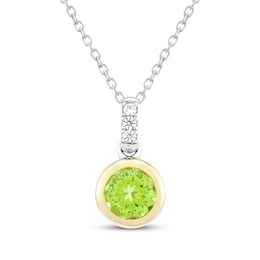 Peridot & White Lab-Created Sapphire Necklace Sterling Silver & 10K Yellow Gold 18&quot;