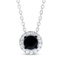 Black & White Diamond Halo Necklace 1/2 ct tw 10K White Gold 18&quot;