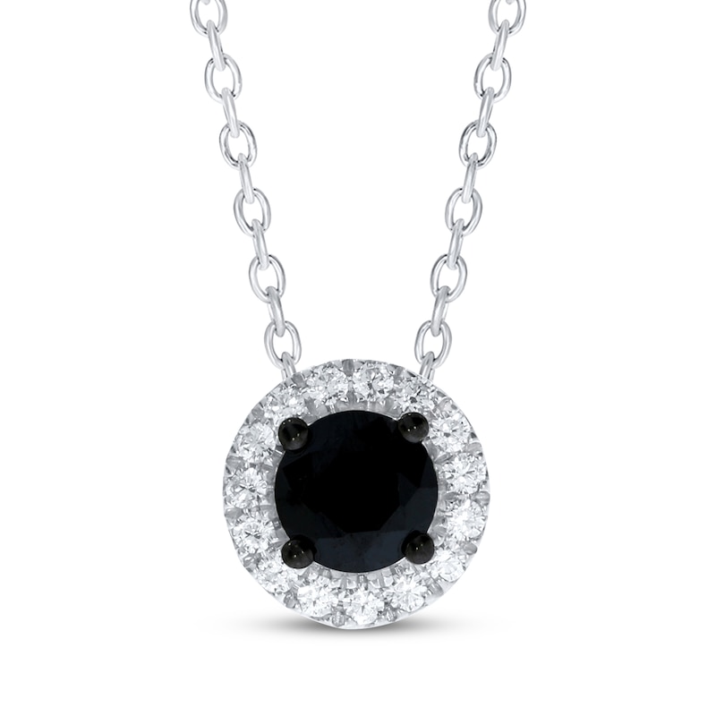 Main Image 1 of Black & White Diamond Halo Necklace 1/2 ct tw 10K White Gold 18&quot;