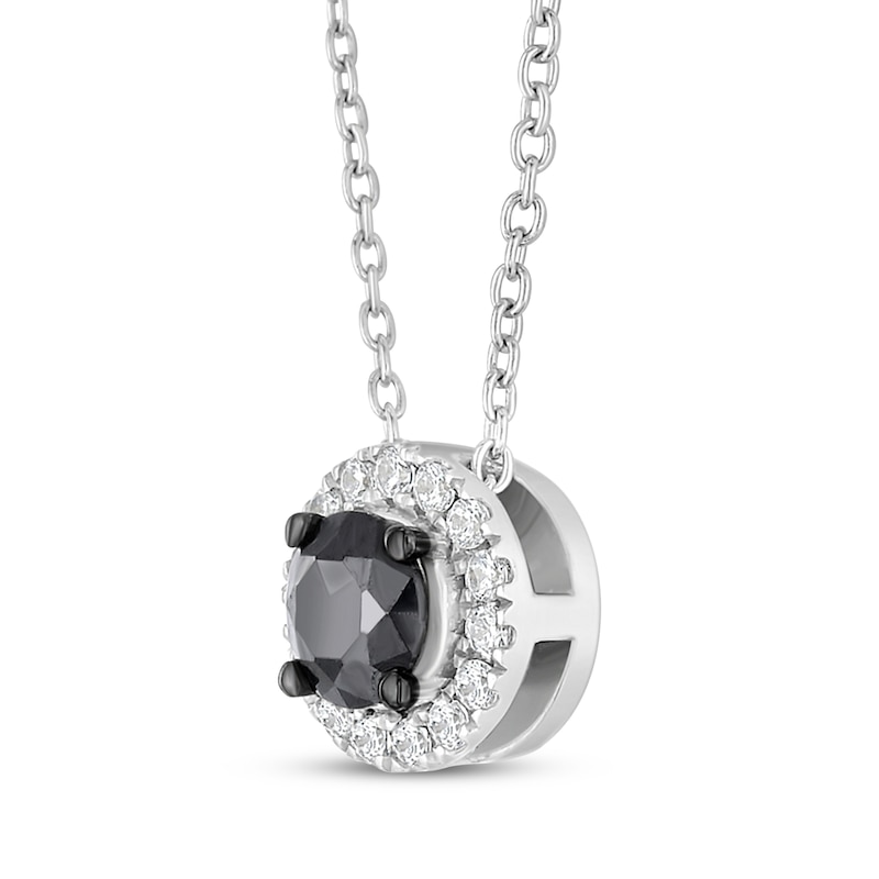 Main Image 2 of Black & White Diamond Halo Necklace 1/2 ct tw 10K White Gold 18&quot;