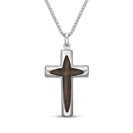 Men's Wood Cross Necklace Stainless Steel 24&quot;