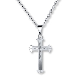 Men's Cross Necklace 1/15 ct tw Diamonds Stainless Steel