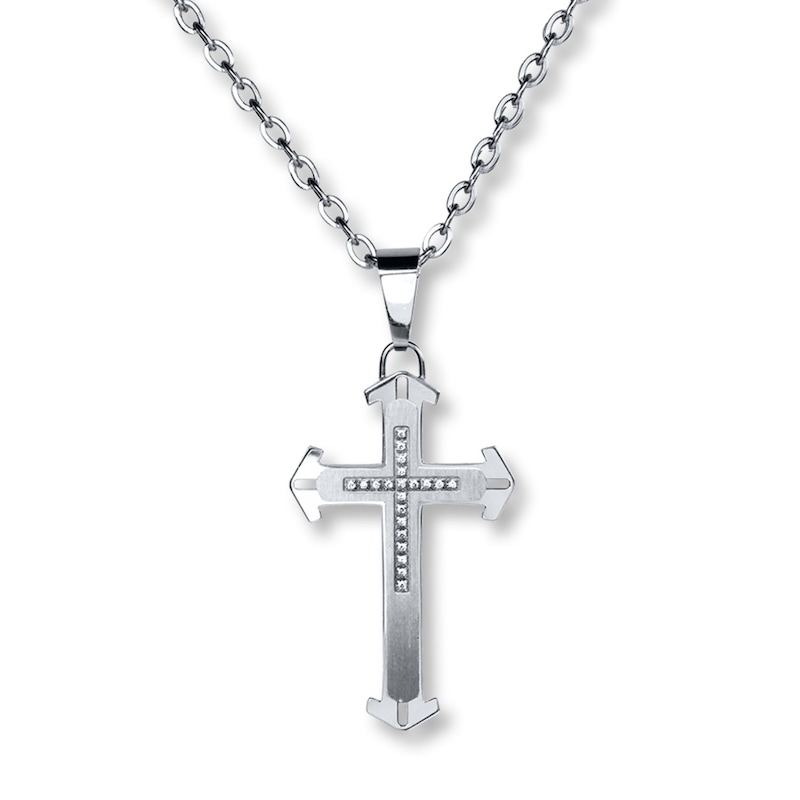 Main Image 1 of Men's Cross Necklace 1/15 ct tw Diamonds Stainless Steel