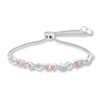 Thumbnail Image 1 of Heart Bolo Bracelet 1/10 cttw Diamonds Sterling Silver & 10K Rose Gold