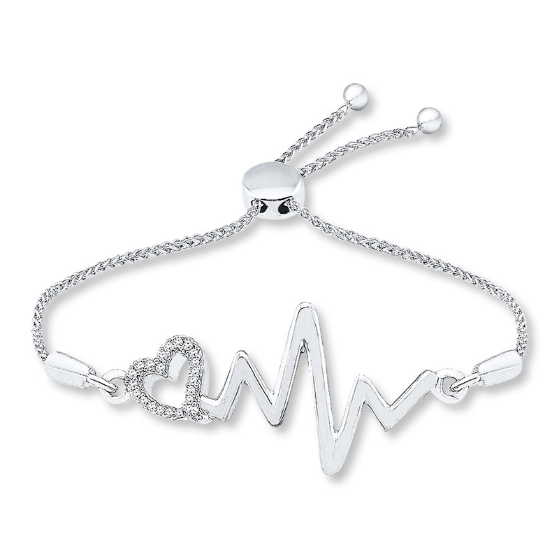 Main Image 1 of Heartbeat Bolo Bracelet 1/20 ct tw Diamonds Sterling Silver