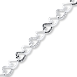 Heart Bracelet 1/6 ct tw Black & White Diamonds Sterling Silver