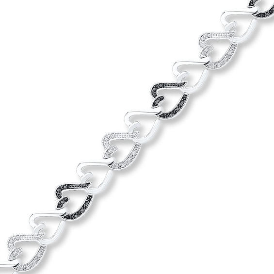 Heart Bracelet 1/6 ct tw Black & White Diamonds Sterling Silver