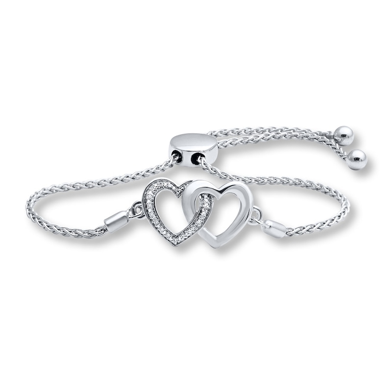Diamond Heart Bolo Bracelet Sterling Silver 9.5"