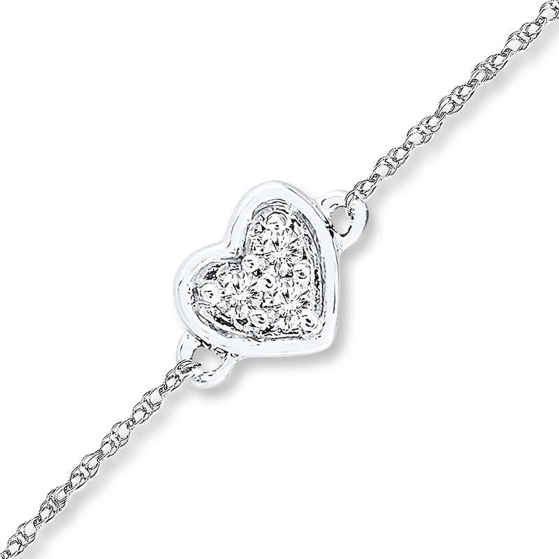 Main Image 1 of Diamond Heart Anklet 1/20 ct tw Round-cut Sterling Silver