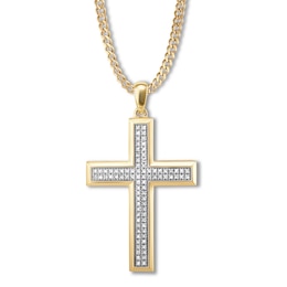 Men's Diamond Cross Necklace 1/4 ct tw Round 10K Yellow Gold