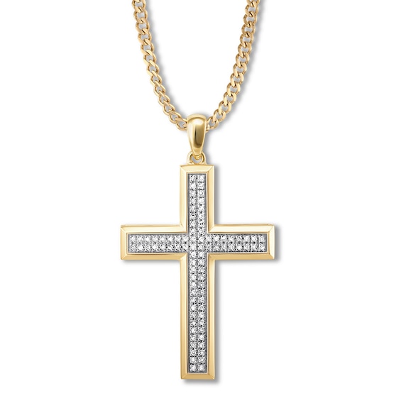 Men's Diamond Cross Necklace 1/4 ct tw Round 10K Yellow Gold | Kay Outlet