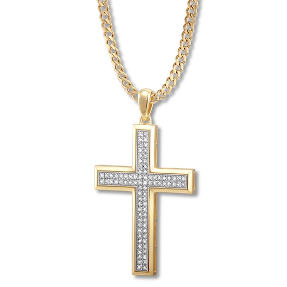 Men's Diamond Cross Necklace 1/4 ct tw Round 10K Yellow Gold | Mens ...