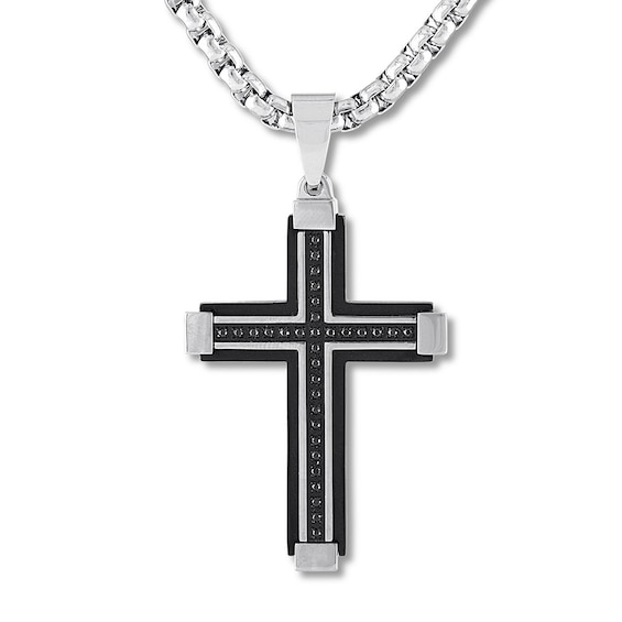 Men's Black Diamond Cross Necklace 1/6 ct tw Stainless Steel | Kay Outlet
