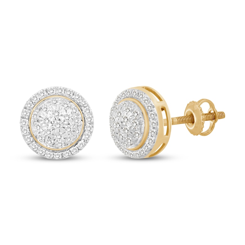 Men's Diamond Stud Earrings Round-cut 10K White Gold