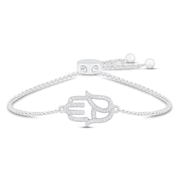 Diamond Hamsa Bolo Bracelet 1/6 ct tw Round-cut Sterling Silver