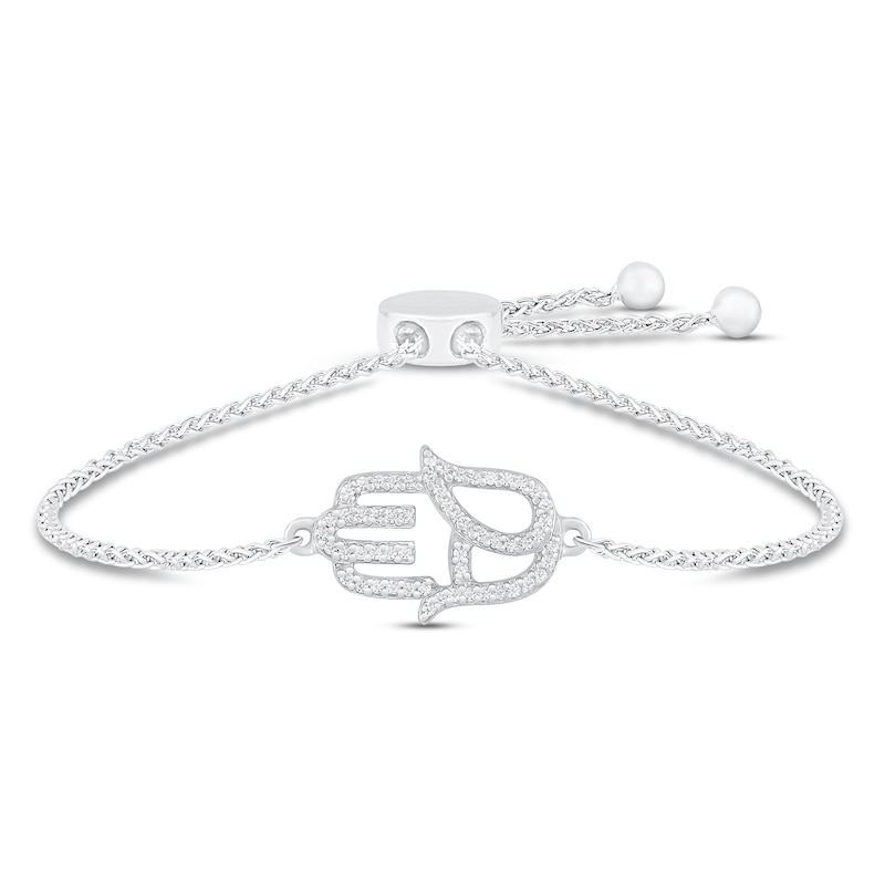 Main Image 1 of Diamond Hamsa Bolo Bracelet 1/6 ct tw Round-cut Sterling Silver