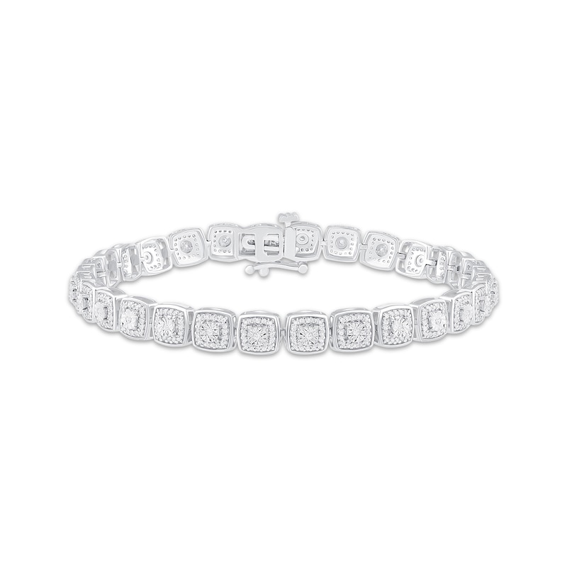 Main Image 1 of Diamond Cushion Line Bracelet 1 ct tw Round-cut 10K White Gold 7.25&quot;