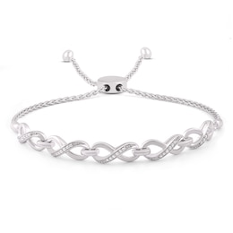 Diamond Infinity Link Bolo Bracelet 1/10 ct tw Round-Cut Sterling Silver 9.5&quot;
