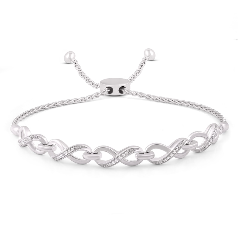 Main Image 1 of Diamond Infinity Link Bolo Bracelet 1/10 ct tw Round-Cut Sterling Silver 9.5&quot;