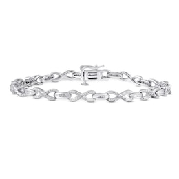 Diamond Bracelet 1/4 ct tw Round & Baguette Sterling Silver 7.25&quot;