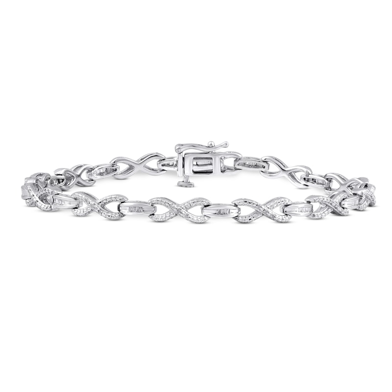 Main Image 1 of Diamond Bracelet 1/4 ct tw Round & Baguette Sterling Silver 7.25&quot;