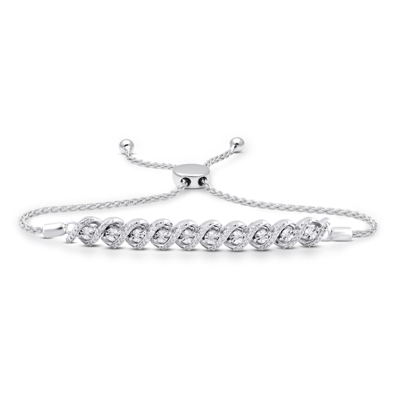 Diamond Bolo Bracelet 1/4 ct tw Round-cut Sterling Silver 9.5"