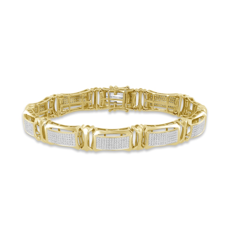 Main Image 1 of Men's Diamond Link Bracelet 1-7/8 ct tw Round-cut 10K Yellow Gold 8.5&quot;