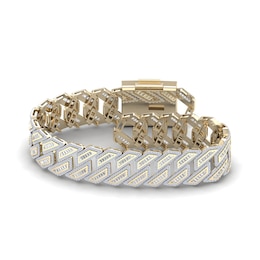 Men's Diamond Curb Chain Bracelet 3 ct tw Baguette & Round-cut 10K Yellow Gold 8.5&quot;