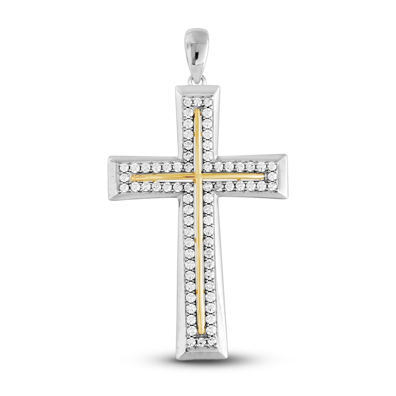 Main Image 1 of Men's Diamond Cross Charm 2 ct tw Round-cut 10K Two-Tone Gold