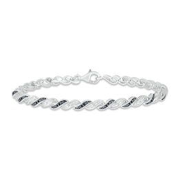 Black & White Diamond Bracelet 1/4 ct tw Round-cut Sterling Silver 7.5&quot;