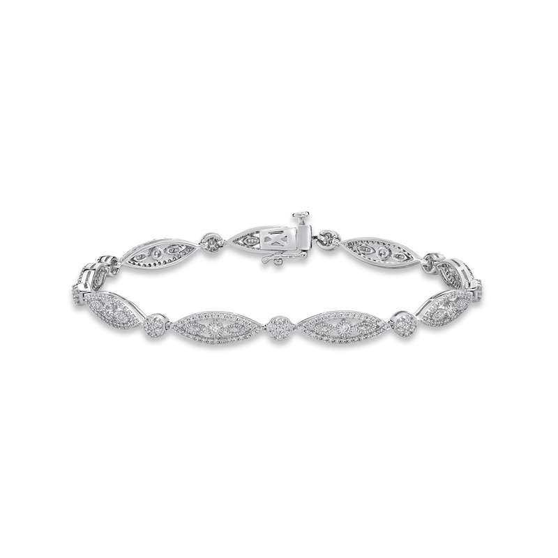 Main Image 1 of Diamond Filigree Bracelet 1-1/2 ct tw Round-cut Sterling Silver 7.25&quot;