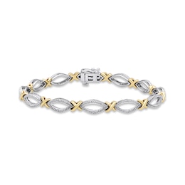 Diamond Link Bracelet 1/4 ct tw Round-cut Sterling Silver & 10K Yellow Gold 7.25&quot;